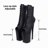 Chaussures de pole dance à plateforme fine de 23 cm OEM, bottines en PU à bout ouvert, lacets, fermeture éclair latérale, souples pour performance en club, couleur et logo personnalisables