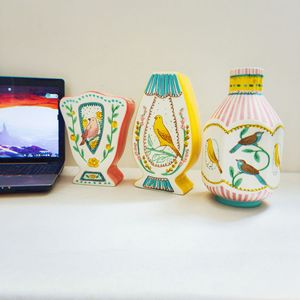 Vaso in Ceramica con Fiori e Uccelli del Campagna (Rosa e Notteggiante), Ornamento per Piante Idroponiche, per Casa, Soggiorno, Scrivania, Ufficio - Product Image 3