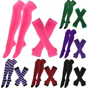 1 Set Women <b>Thigh</b> High Over the Knee Socks for Ladies Black White Striped Polyester Hosiery Long Stockings Knitted Warm - Product Image 6