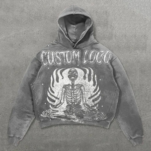 Dtg in cắt màu xám nặng Trọng lượng người đàn ông cổ điển đá rửa biểu tượng tùy chỉnh quá khổ Heavyweight axit rửa Hoodie - Product Image 3