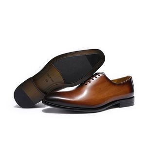 High-End Men's Real Leather Oxford Shoes Classic Brown Black Hand-Painted Office Formal Business Man Dress Shoes - Product Image 1