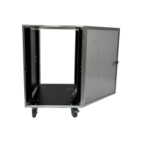 Flight case portable sur mesure pour amplificateur 16U, équipement audio, montage en rack, avec une porte en acrylique et 4 roues