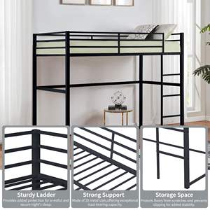 <span class=keywords><strong>Lit</strong></span> mezzanine pleine grandeur en métal, cadre de <span class=keywords><strong>lit</strong></span> mezzanine avec garde-corps de sécurité et échelle plate, <span class=keywords><strong>lit</strong></span> mezzanine double pour enfants adolescents adultes, noir - Product Image 4