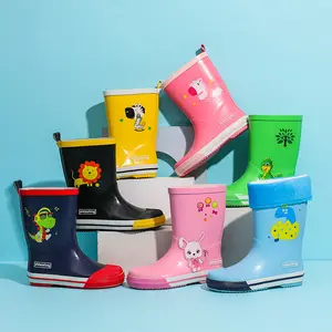 Cute low MOQ toddler dinosaur cartoon print waterproof children wellies kid's rain boots rubber gumboots for kids