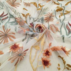 Tissu en dentelle brodée, dentelle en maille à fleurs multicolores, usine de tissu en dentelle brodée - Product Image 3