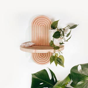 Mini estante de pared moderno de arce de mediados de siglo, estante flotante Boho Art Deco para plantas de tocador, Catchall, 4 opciones de madera - Product Image 2