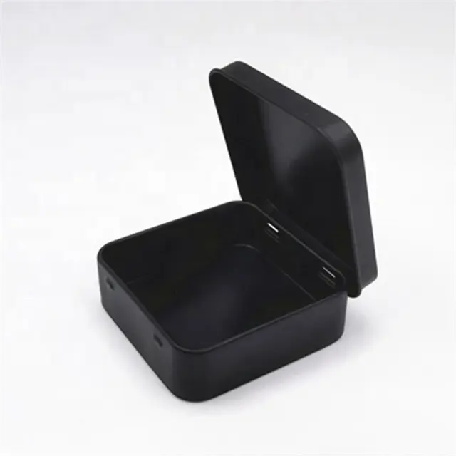 RTS noir 70x70x23mm mini boîte carrée en métal avec charnière pour l'emballage de bijoux baume préservatif