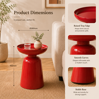 Table basse ronde moderne rouge brillante avec plateau, design en acier, meubles de salon