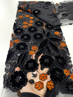 NI.AI Nouveau design Tissu en dentelle de velours brodé de perles et de sequins, Tissu en dentelle à broderie florale et perles