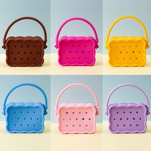 Cute PVC Hole Bag Square Earphones Candy Color Beach <b>Storage</b> DIY Tote Bag with Customized Color & Fashion Design - Product Image 5