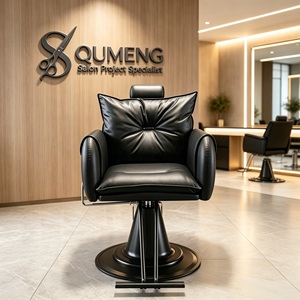 Silla de Barbería Económica, Famosa en Internet, Base Dorada, Respaldo Alto, Cuero Sintético, Giratoria 360 Grados, Altura Ajustable - Product Image 1