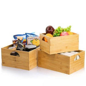 Ensemble de boîtes de rangement multi-usages en bambou, boîte de rangement portable pour la maison avec poignée, organisateur de type tiroir, impression de logo - Product Image 2