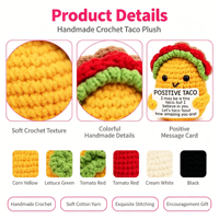 Boneka Taco Rajut Lucu dengan Kartu Pesan Penyemangat, Mainan Boneka Isi Kapas Lembut Buatan Tangan untuk Hadiah Ulang Tahun