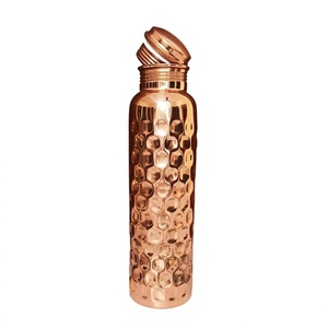 Diamond Hammered <b>Copper</b> Water Bottle With Airtight Lid Fit & Fine Personality maintenance High Quality <b>Copper</b> Water Bottle By DI - Product Image 1
