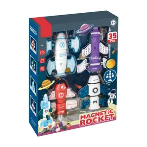 Materiale di sicurezza kit razzo magnetico fai da te 35 pezzi divertenti giocattoli magnetici 3d rocket building blocks per bambini