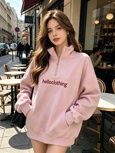 เสื้อฮู้ดซิปครึ่งตัวสำหรับผู้หญิง ปักลายตัวอักษร ผ้าโพลีเอสเตอร์ผสมคอตตอน ระบายอากาศได้ดี เป็นมิตรกับสิ่งแวดล้อม เหมาะสำหรับใส่ในฤดูใบไม้ผลิ - Product Image 6