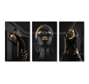 EagerArt Quadro in 3 Pannelli con Donne Africane Sensuali e Mani Dorate, Stampe UV su Acrilico, Arte Africana, Decorazione Murale per Casa, Dipinto in Resina - Product Image 6