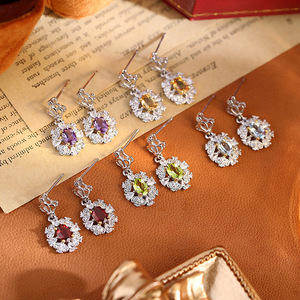 9 Statement 4*6mm Oval Cut Natural Stone Floral Drop Earrings 925 Sterling Silver <b>Crown</b> Vintage Jewelry For Women - Product Image 3