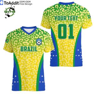 Großhandel Maßgeschneiderte Designer Hochwertige Brasilien Unisex Fußballtrikots Vamos Blau V-Ausschnitt Fußballtrikot - Product Image 4