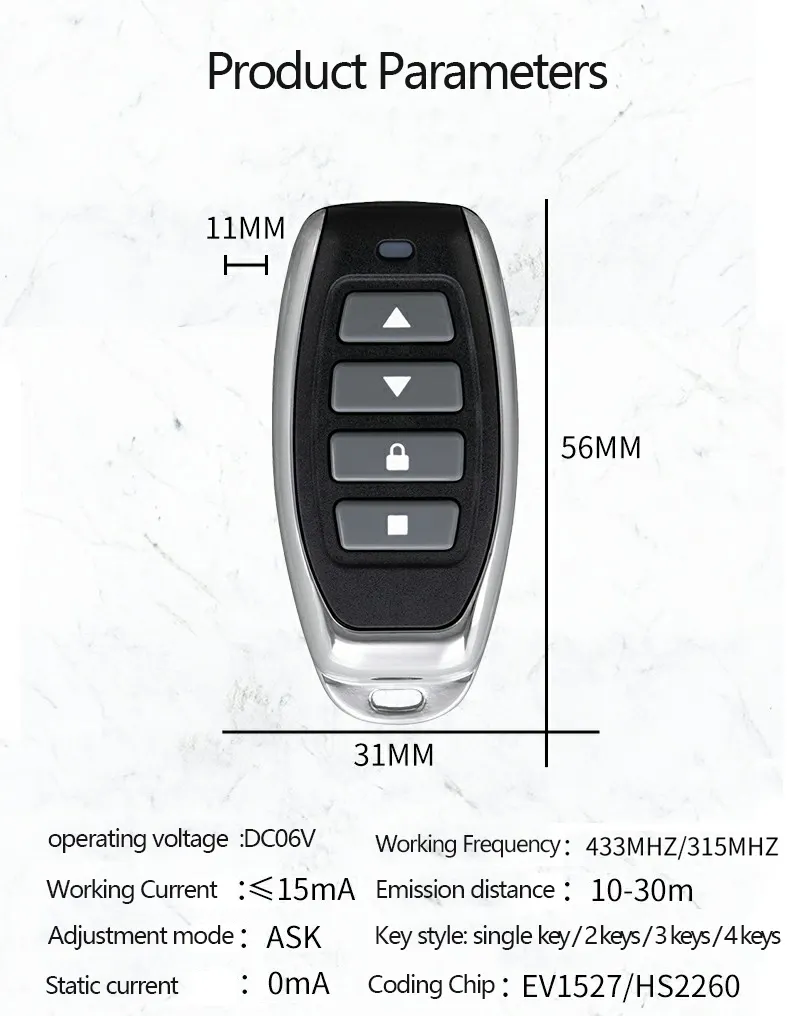 Remote control kode belajar 433.92 mhz nirkabel, pengendali jarak jauh rf untuk pintu garasi