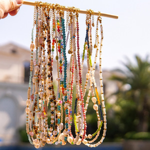 Collier en pierre naturelle en acier inoxydable fait à la main, collier ras du cou, perles de <span class=keywords><strong>cristal</strong></span> d'été pour femmes, bijoux élégants - Product Image 4