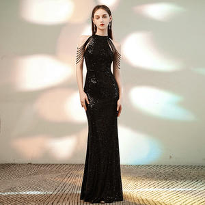 Fashionable evening <b>dress</b>, new <b>sequin</b> fishtail <b>dress</b> for host stage performances, halter neck with shoulder tassels - Product Image 5