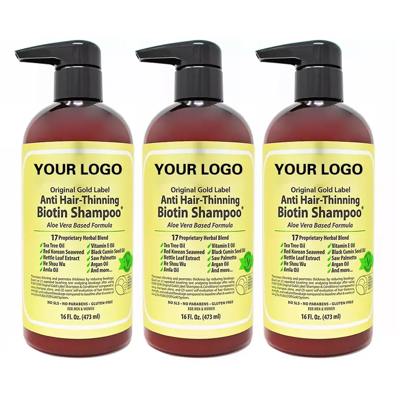 Oem Gold Label Natural Herbal DHT Blocker Hair Thickening Anti Hair Loss Best Biotin Shampoo For Thinning Hair Women Men