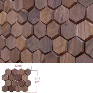 Murs intérieurs Panneaux de plafond hexagonaux en bois de noyer noir Salon de thé Mosaïque en bois massif Mur de fond TV Panneaux de décoration Panneau - Product Image 4