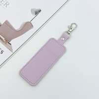 Porte-clés en cuir de litchi, étui portable pour rouge à lèvres, pochette de rangement personnalisable avec logo pour baume à lèvres, à suspendre au sac