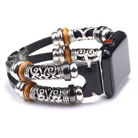 Bracelet de montre en cuir enveloppé de tubes en acier inoxydable multicouche rétro de luxe pour Apple Watch 46 mm