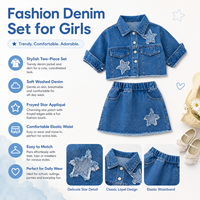 Ensemble deux pièces en jean pour filles MZJ - Veste en jean à manches courtes et jupe pour enfants - Tenue décontractée d'été