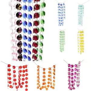 Honor Of Crystal Hanging Octagon Beads Glass Crystal Chandelier Beads Chain String Curtain