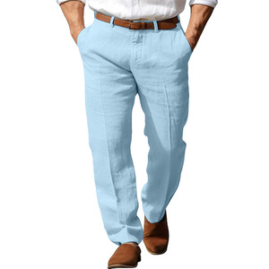 Tout nouveau produit printemps été plage droite solide <span class=keywords><strong>lin</strong></span> confortable respirant hommes affaires pantalons formels - Product Image 4