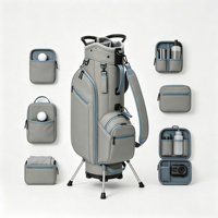 Sac de golf gris clair avec garniture bleue, sac de transport pour clubs de golf avec compartiment supérieur et doubles bretelles, bagage spécial