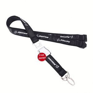 Wholesale Custom Heat Transfer United Logo Aviation Detachable Mini Aluminium Seatbelt Airline BOEING <b>Polyester</b> Printed <b>Lanyard</b> - Product Image 1