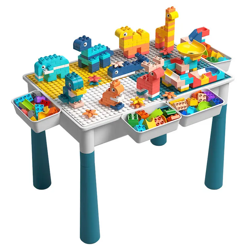 New Style Multi Activity Table Set Large Building Blocks Compatible Bricks Toy Play Table Includes 1 Chair And Building Block