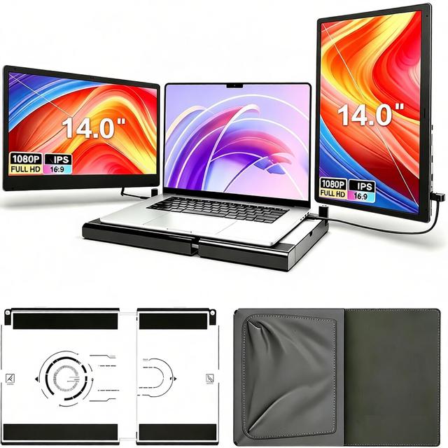 OEM ODM Factory F3 14 Inch FHD 1080P IPS Rotate Dual LCD Portable Triple Screen Display Multi-Screen Laptop Extender Monitor