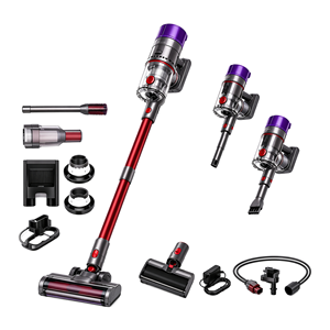 Aspirateur à main avec tige rouge et tête moteur violette, capacité de 1,2 L, plusieurs accessoires pour usage domestique - Product Image 2
