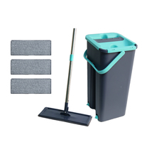 Kit de Nettoyage Professionnel pour la Maison avec Seau Essoreur Plat Autonettoyant, Tête de Balai Lave-Sol Mains Libres, Recharges en Microfibre Lavables et Manche en Acier