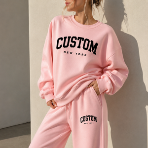 Ensemble survêtement décontracté pour femme grande taille : sweat-shirt col rond et pantalon large 100 % coton avec logo personnalisé - Product Image 2