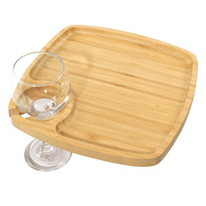 Vaisselle réutilisable en bois de bambou Porte-verre à vin Carré Creusé Assiettes pour événements traiteur, vacances ou fournitures à usage domestique - Product Image 1