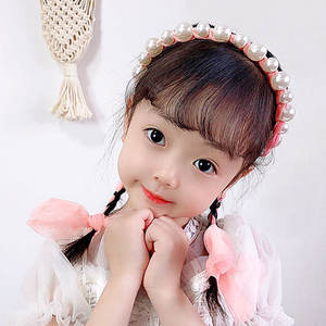 Fasce per capelli con nastro di perle carine per bambini principessa Tulle coda di cavallo da ragazza - Product Image 5