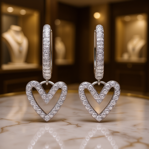 Pendientes de corazón de diamantes de oro blanco para mujer, estilo romántico de boda, diamantes naturales de color D, joyería fina de 18K - Product Image 2
