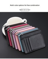 Dompet Resleting Kancing RFID Kulit Asli Tempat Kartu Identitas dengan Tali Gantungan Kustom Pria Wanita Kartu Kredit SIM