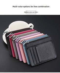 Portefeuille à fermeture éclair avec bouton RFID, porte-cartes d'identité en cuir véritable avec cordon personnalisé, pour hommes et femmes, cartes de crédit, permis de conduire - Product Image 2