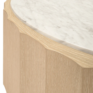 Moore Coffee <b>Table</b> Round coffee <b>table</b> with fluted detail in cerused oak with white carrara <b>marble</b> top. - Product Image 3
