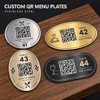 Plaque de table ronde ovale en acier inoxydable personnalisée avec code QR, numéro de menu, pour la restauration et le branding des restaurants