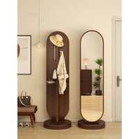 Brown Oval-shaped Modern Wooden Smart Makeup Multi-functional Bedroom Furniture With Self and Table Stand Mirror