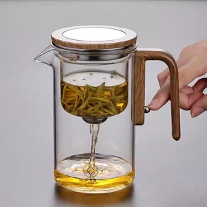 Nuovo Design per la casa di fiori di frutta per infusione <span class=keywords><strong>teiera</strong></span> alta in vetro borosilicato magnetica <span class=keywords><strong>teiera</strong></span> con infusore per il tè in legno - Product Image 2