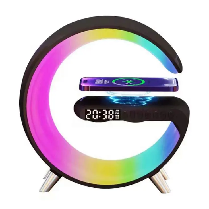 2023 Bedside Lamp Wireless Charger Alarm Clock Speaker APP Control RGB Night Light Charging Station for Iphone For Samsung
